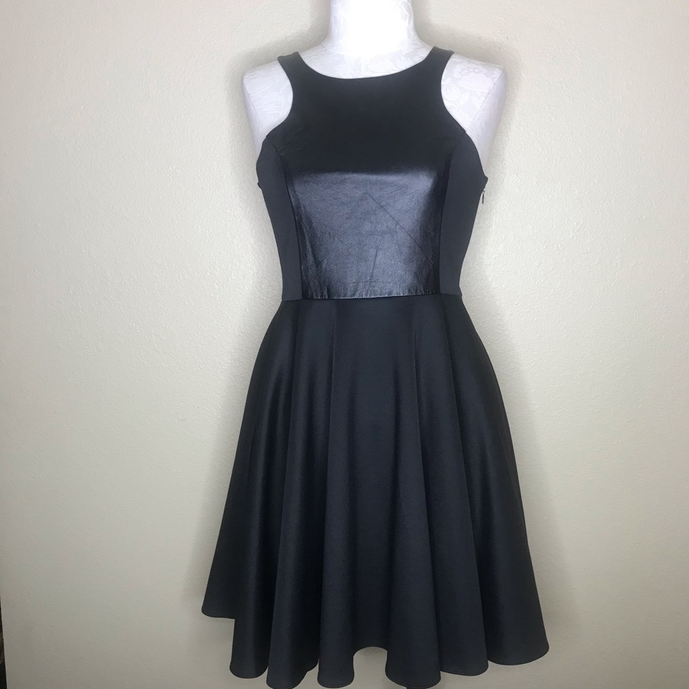 BLAQUE LABEL Fit & Flare Leather Bodice Dress